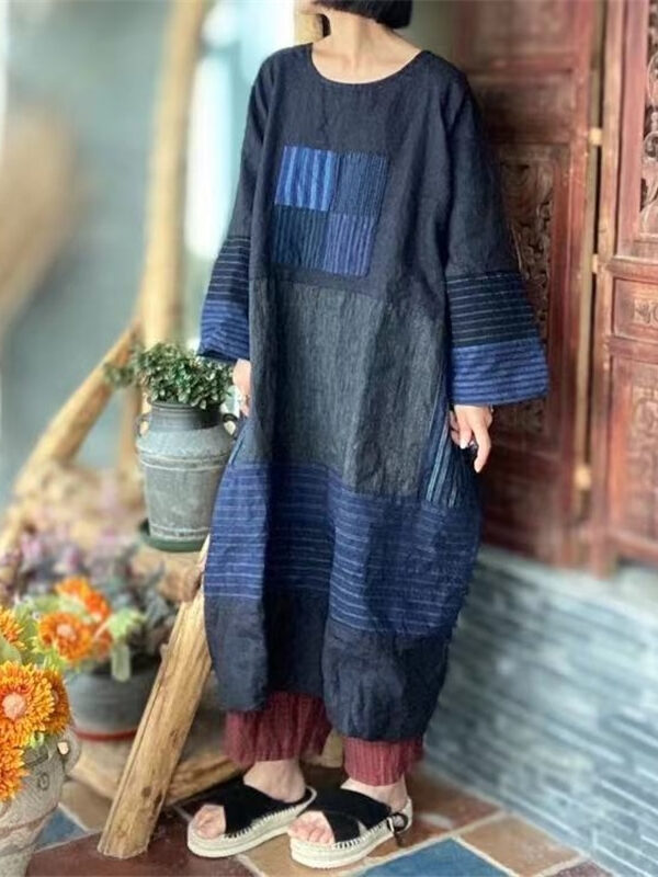 Patchwork O-Neck dress with long sleeve