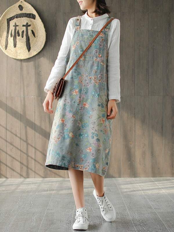 Denim dress with floral print – 2 colors