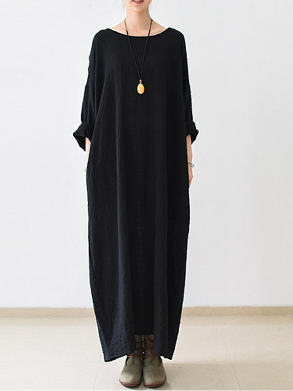 Cotton and linen black color dress
