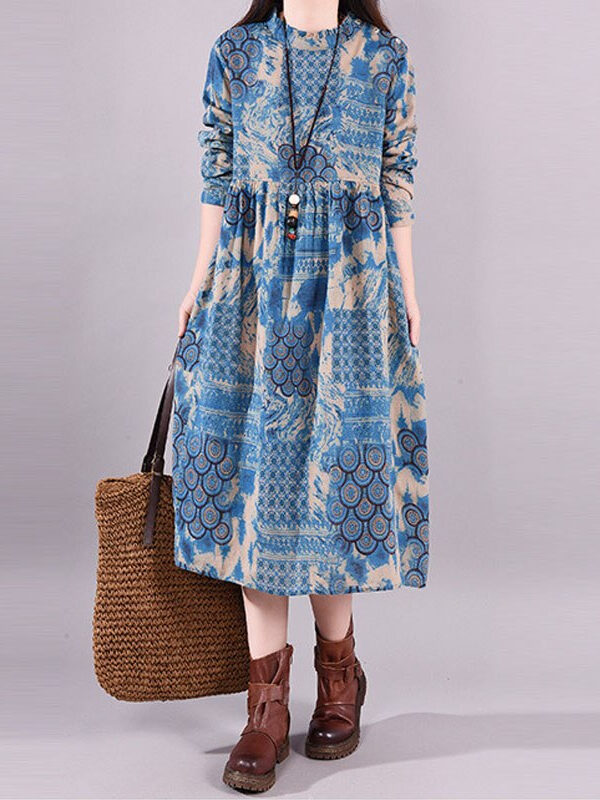 Cotton and linen dress with floral print
