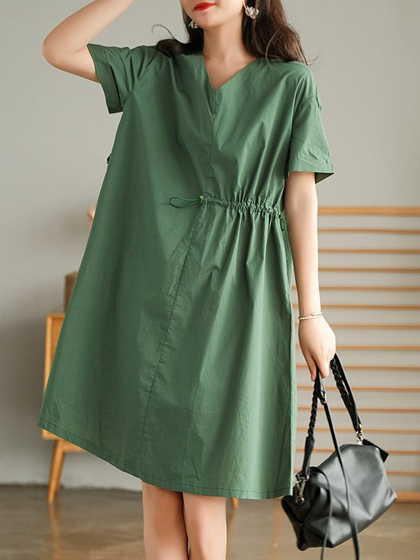 Casual V-Neck dress with short sleeve – 2 colors