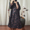 Chinese style linen dress with floral print - 2 colors 1