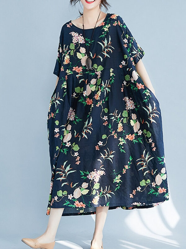 Casual O-neck dress withs floral print