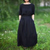 V-neck cotton and linen black dress 1