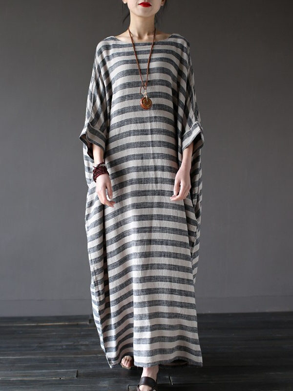 Vintage batwing sleeve striped dress – 2 colors