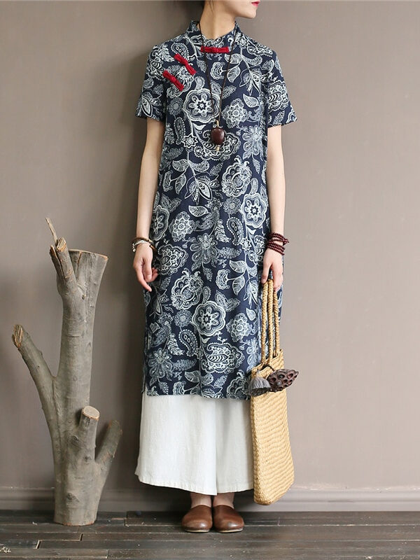 Chinese style dress with short sleeve