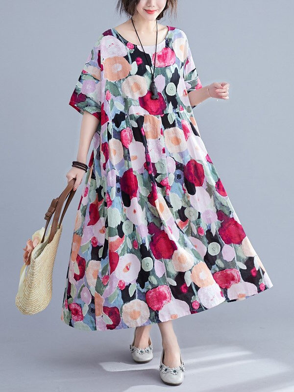 Floral print oversized casual loose dress