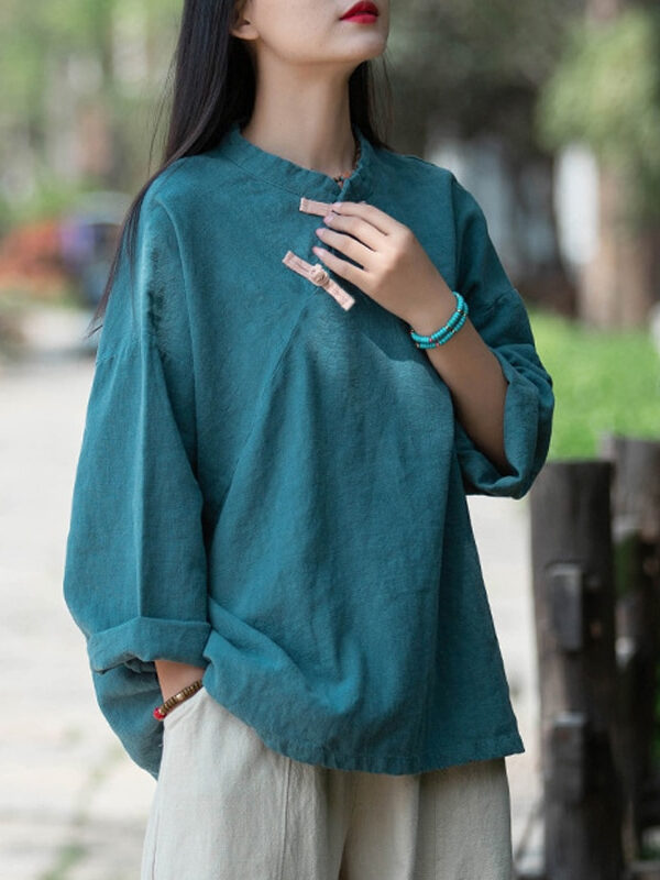 Chinese style blouse with long sleeve – 3 colors