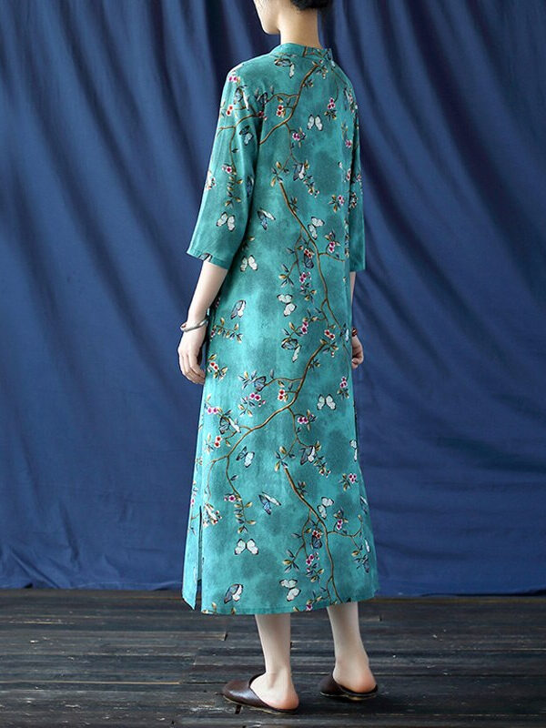 Vintage dress with floral print in asian style