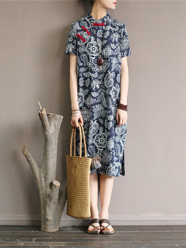 Chinese style dress with short sleeve