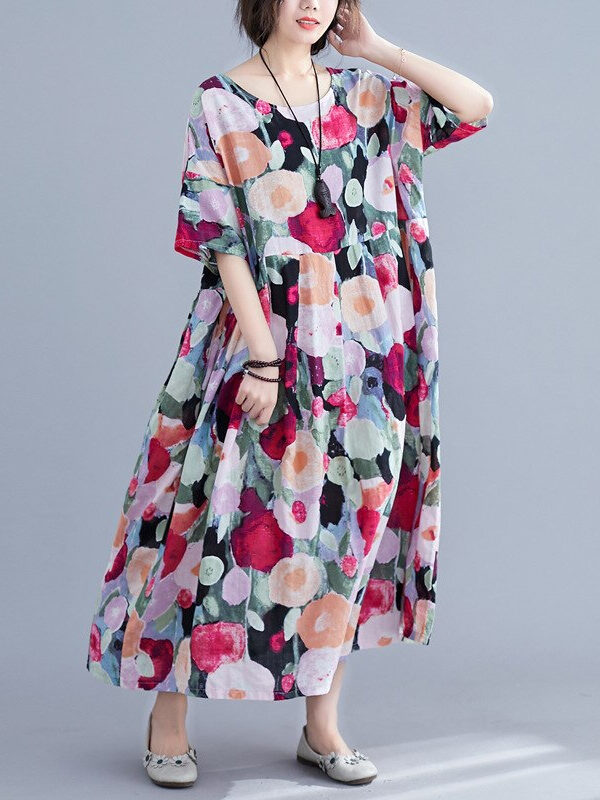 Floral print oversized casual loose dress