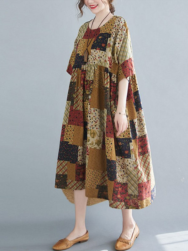 Vintage mid-calf plaid dress