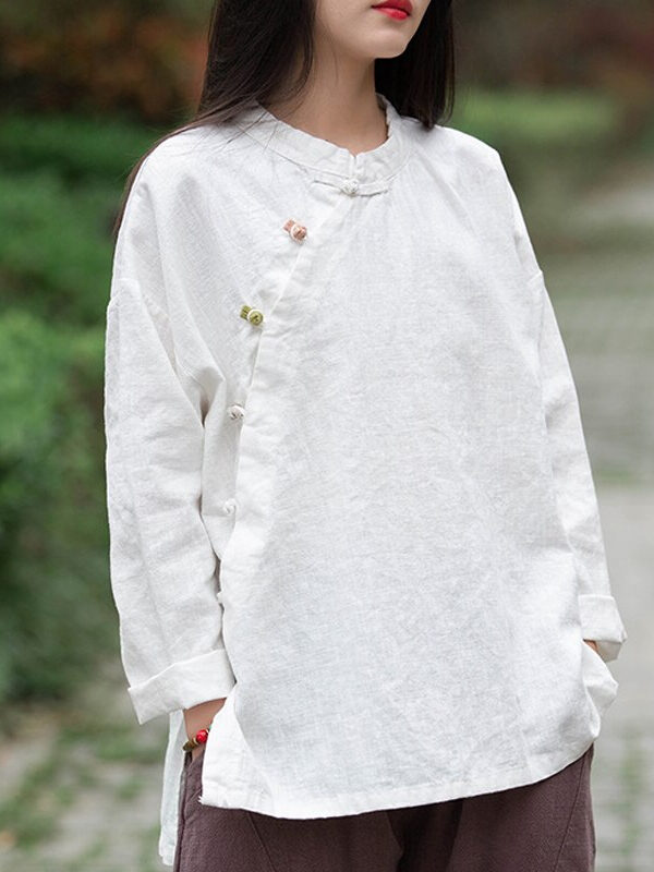 Vintage cotton linen shirt wuth long sleeve – 3 colors