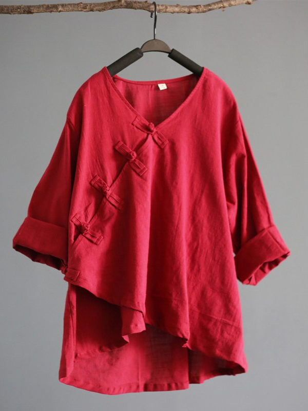 Casual V-Neck Loose Blouse – 2 colors