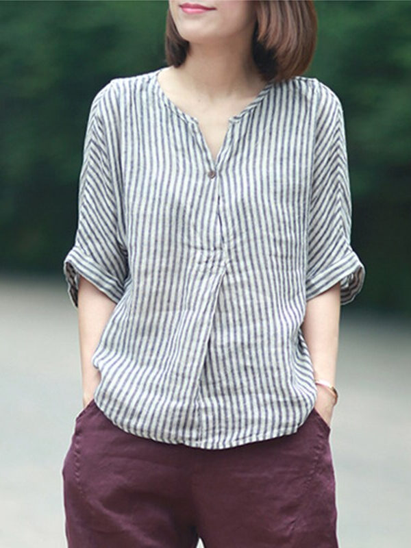 Striped batwing sleeves casual blouse – 3 colors