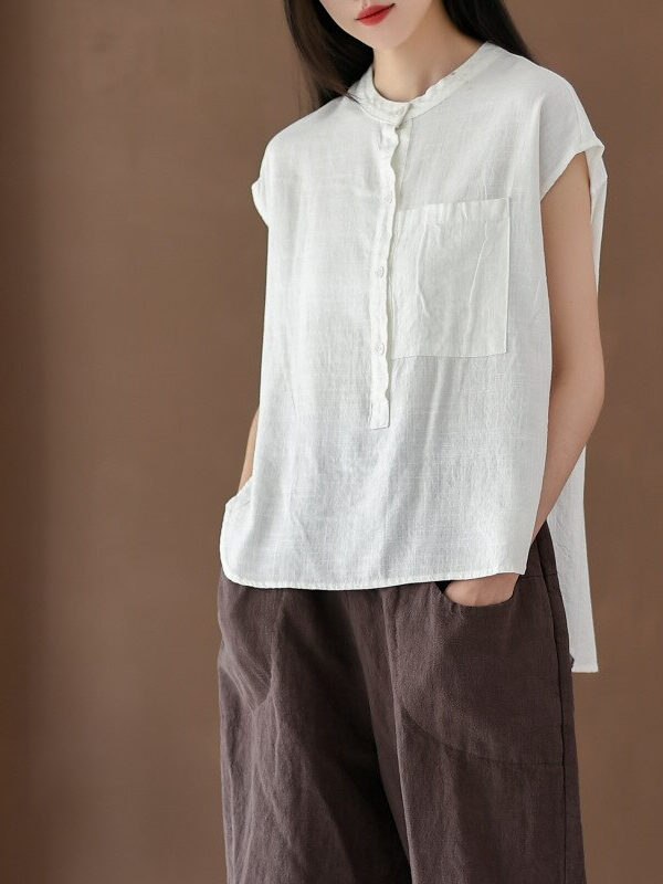 Cotton And Linen Sleveles Shirt – 3 colors