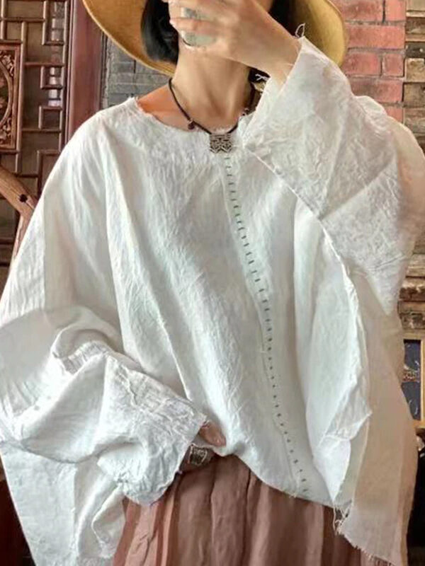 Linen Solid Color Vintage Full Sleeve Blouse – 2 colors
