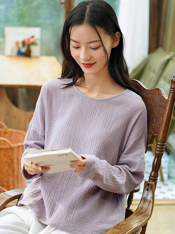 Casual Cotton T-Shirt with O-Neck Long Sleeve – 6 colors